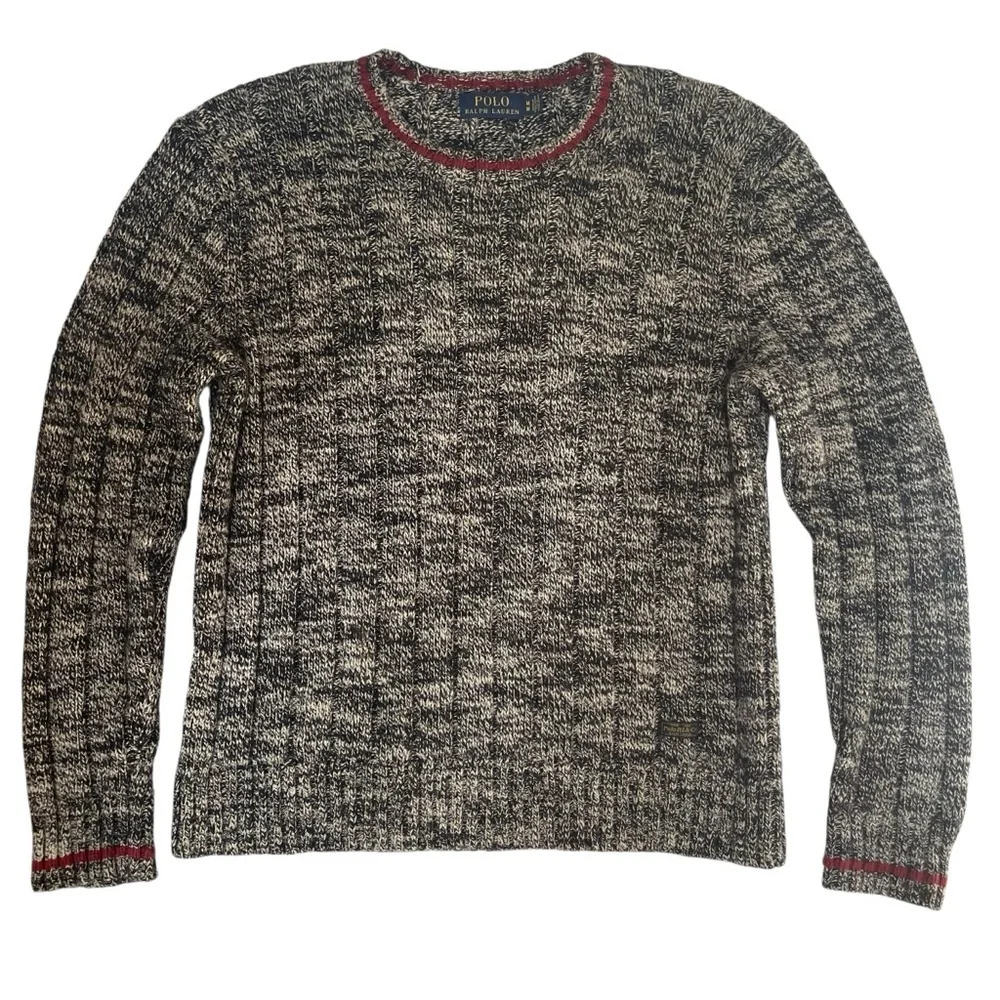 Polo Ralph Lauren Knit Sweater Men’s M Black & White Tweed Unisex Old Money